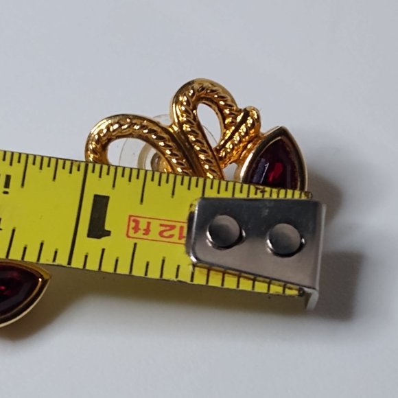 Vintage Marquise Faux Ruby Metal Earrings - Picture 10 of 16